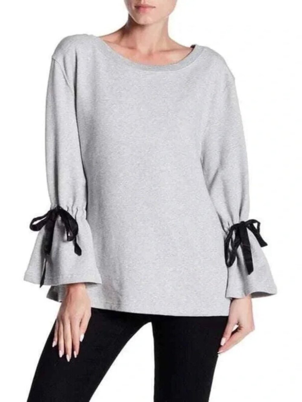 Sanctuary Anthropologie Tierney Bow Sleeve Heathered Gray Sweatshirt ** Size M
